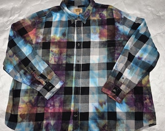 Foundry Men’s 3XL Tie Dye Flannel Shirt Rainbow Plaid Button Up Statement Top