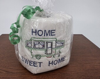 Embroidered Toilet Paper Pop Up Camper Home Sweet Home Novelty Gift RV Camping Humor
