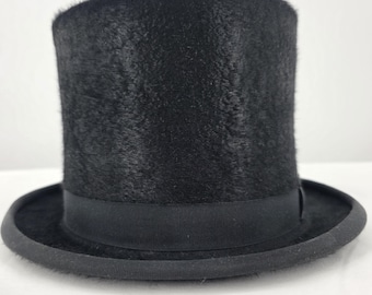 Antique Huckel Vienna Top Hat, Genuine Fur Felt, Masonic Lodge Gloves