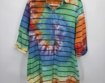 Upcycled Tunic Mini Dress Medium Rainbow Tie Dye Granola Boho Indie Hippie