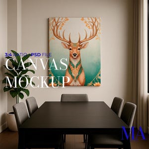 Maqueta de lienzo vertical / Obra de arte con proporción 3:4, escena minimalista de sala de reuniones, exhibición de arte mural PSD