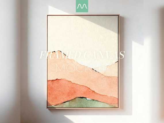 Framed Canvas Mockup | Vertical 4:5 Ratio, Thin Wood Floating Frame, Textured Surface, Wall Art Template (PSD)