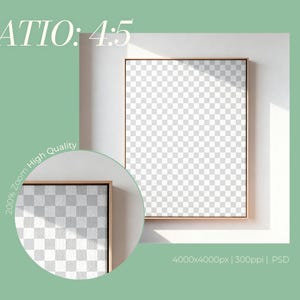 Framed Canvas Mockup | Vertical 4:5 Ratio, Thin Wood Floating Frame, Textured Surface, Wall Art Template (PSD) image 2