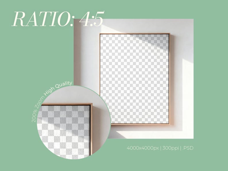 Framed Canvas Mockup | Vertical 4:5 Ratio, Thin Wood Floating Frame, Textured Surface, Wall Art Template (PSD) image 2