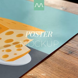 縦型ポスターモックアップ（クローズアップ）、半光沢紙、DIN Aサイズ、リアルな質感、スマートオブジェクト、PSD Photoshop