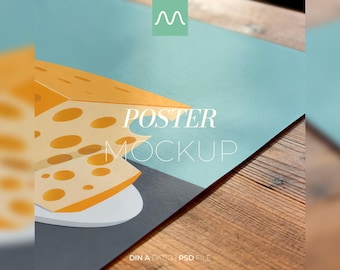 Vertical Poster Mockup Close Up, Semi-Glossy Paper, DIN A, Realistic Texture, Smart Object, PSD Photoshop