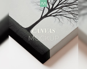 Canvas Mockup Close Up Realistic Texture 1:1 Ratio Minimal Interior High Quality PSD Wall Art Artwork Photoshop Photopea Template