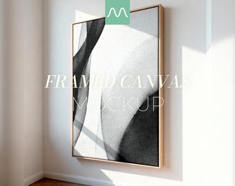 Framed Canvas Mockup | Minimal Interior, Vertical DIN A Ratio, Floating Canvas With Frame, Wall Art Artwork Template for Photoshop Photopea