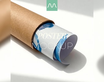 Rolled Poster Mockup Inside Cardboard Tube | DIN A Ratio, Minimal Interior, Wall Art Artwork Template, PSD Photoshop Photopea