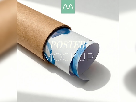 Rolled Poster Mockup Inside Cardboard Tube | DIN A Ratio, Minimal Interior, Wall Art Artwork Template, PSD Photoshop Photopea