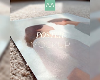 Vertical Poster Mockup Close Up | Semi-Glossy Paper, DIN A, Realistic Textured, Wall Art Template, PSD Photoshop