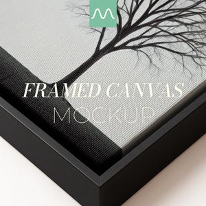 Inramad canvastavla | Närbild, svart flytande ram, realistisk texturerad, 1:1-förhållande, PSD