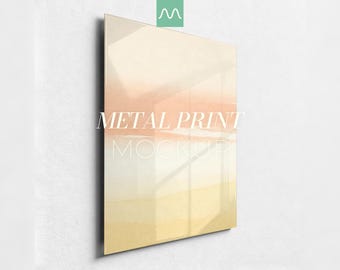 Maqueta de impresión metálica / Panel vertical simple de aluminio, relación DIN A, póster metálico A4, plantilla minimalista (PSD)