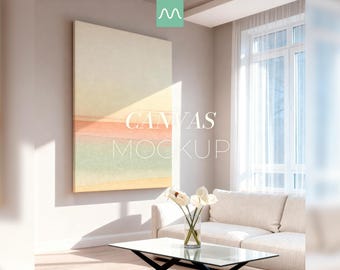 Maqueta de lienzo grande / Proporción vertical 2x3, decoración minimalista y moderna, escena interior blanca, exhibición realista de arte mural (PSD)