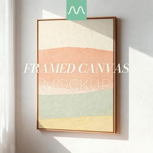 Enkel canvasmodell | Tunn vertikal flytande träram, minimalistisk vit bakgrund (PSD)