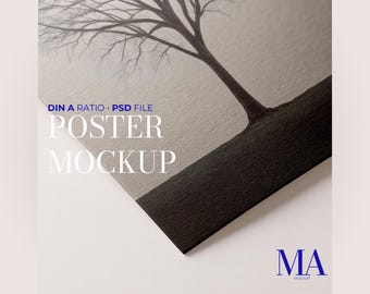 Poster Mockup Close Up Realistic Texture DIN A Ratio Minimal Interior High Quality PSD Wall Art Artwork Photoshop Photopea Template