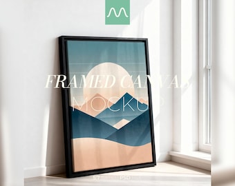 Framed Canvas Mockup Realistic Texture Vetical Frame 5:7 Ratio Minimal Interior High Quality PSD Wall Art Artwork Photoshop Template