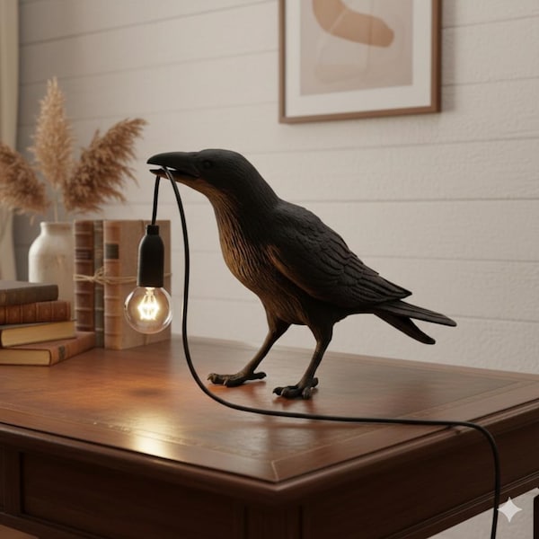 Luminária de mesa Raven: decoração de biblioteca gótica - preto fosco ou branco