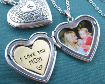 Just Like Mommy Sterling Silver I Love You Inscribed Rose Flower Heart Locket Pendant Necklace Set