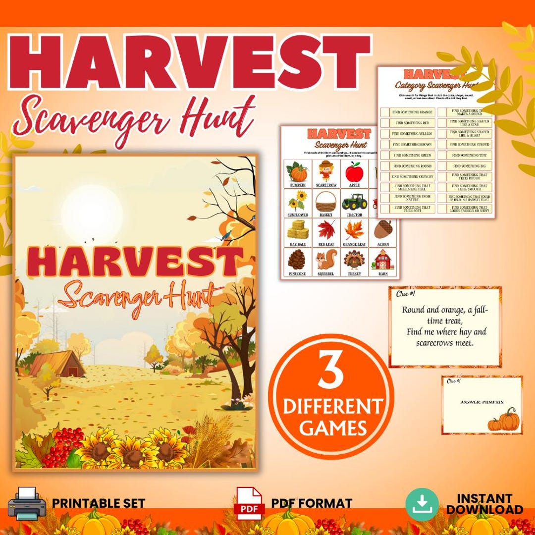 Fun Pdf Harvest Scavenger Hunt Printable Games: Autumn Family Fun (PDF) - Etsy