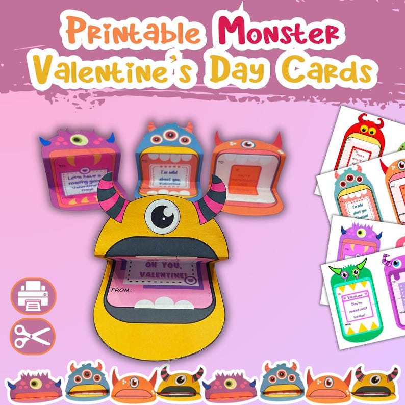 Printable Monster Valentine's Day Cards for Kids | Cute DIY Classroom ...