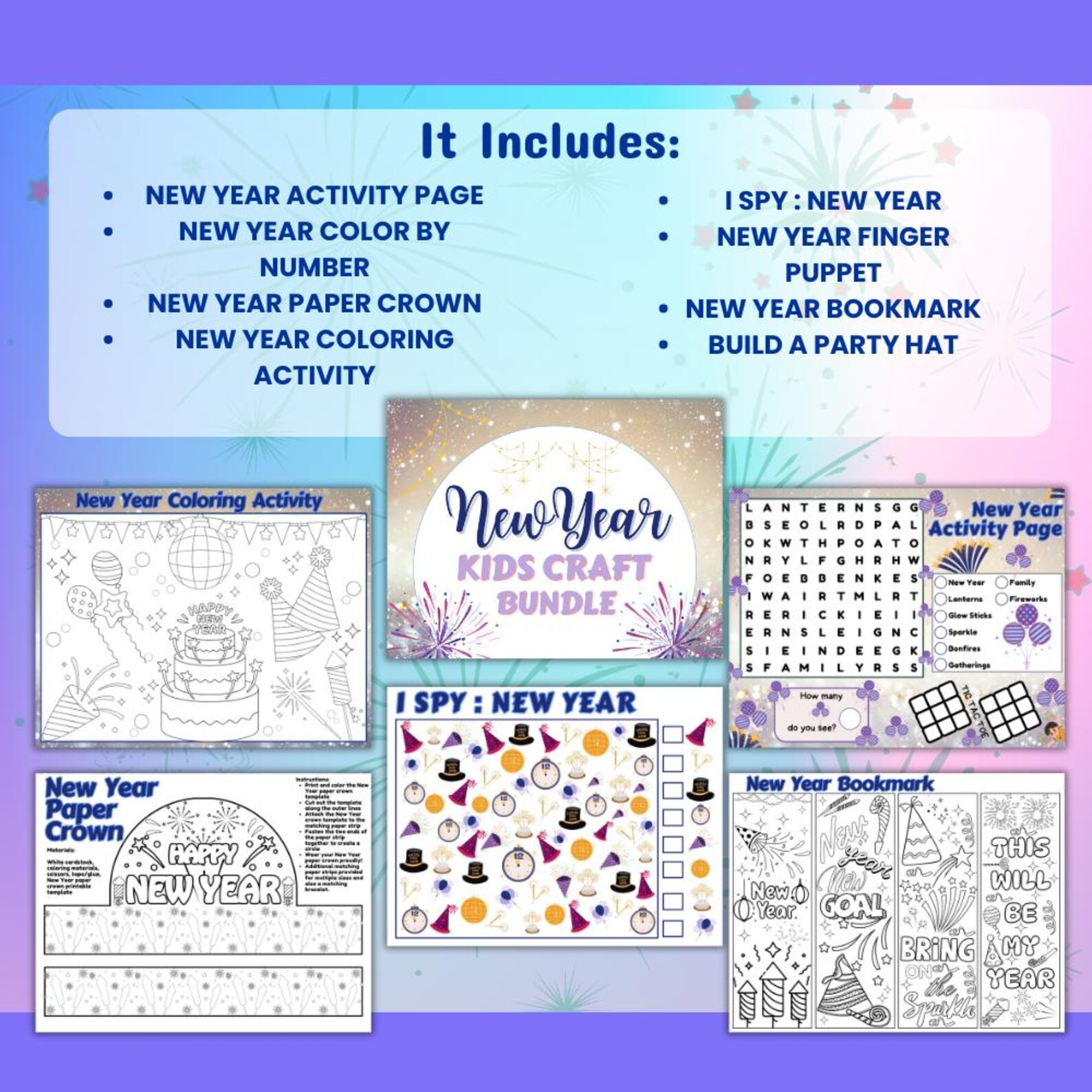 New Year Kids Craft Bundle | Printable Activity Pack Children's DIY Art ...