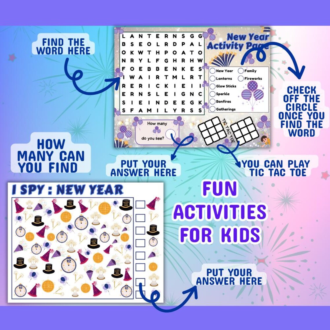 New Year Kids Craft Bundle | Printable Activity Pack Children's DIY Art ...