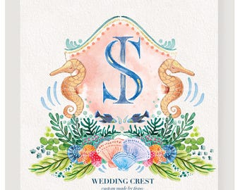 Luxury Destination Wedding Crest – Bespoke Hand-Painted Watercolor Emblem (Digital File)