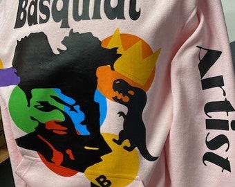 basquiat hoodie artist  sweatshirt pink fleece med vinyl