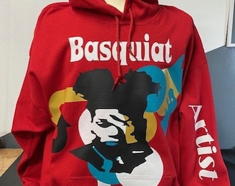 basquiat hoodie sweatshirt red Unisex Hoodie fleece 2X cut vinyl