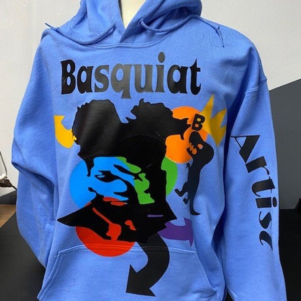 basquiat Hoodie Kapuzenpullover blau Fleece Künstler XL