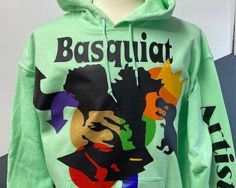 basquiat hoodie  sweatshirt green fleece Lg