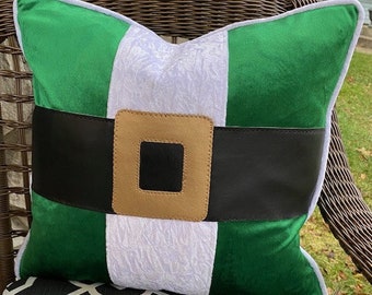 Santa Claus pillow cover  Christmas pillow Accent Pillows Cushions  Holiday Decorations  green velvet black faux leather belt