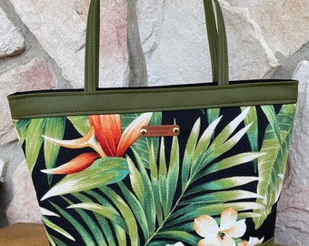 green faux leather tote bag olive green floral print handbag purse