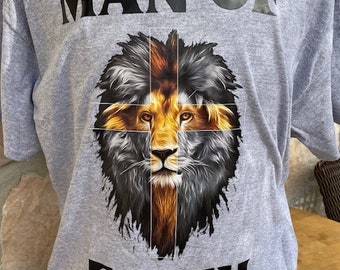 man of faith christian lion cross T shirt gray XL cut vinyl