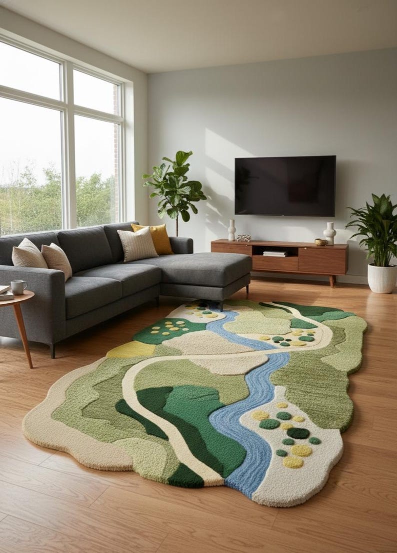 Abstract Landscape Wool Rug – Hand Tufted Modern Nursery Rug for Kids ...