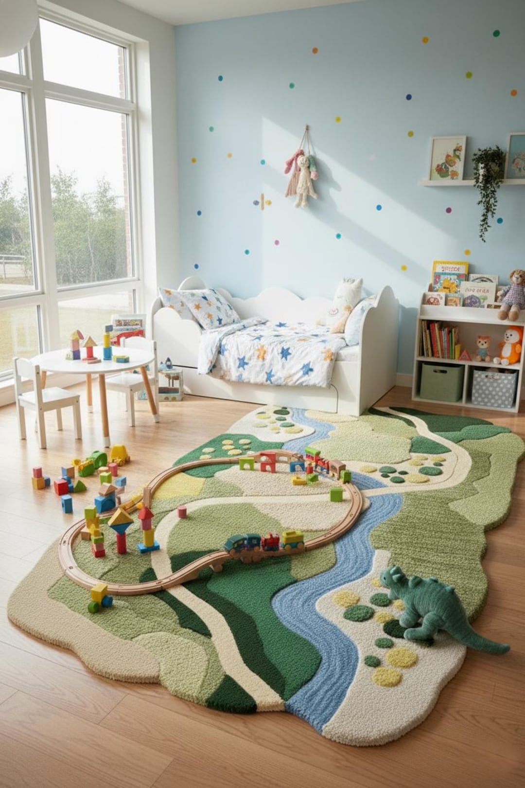 Abstract Landscape Wool Rug – Hand Tufted Modern Nursery Rug for Kids ...