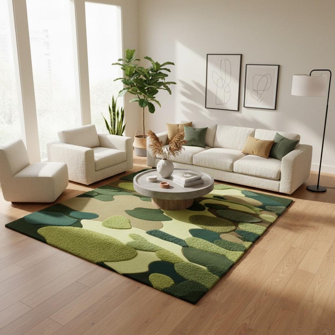 Nature Inspired Wool Rug – Hand Tufted Modern Landscape Nursery Rug for ...