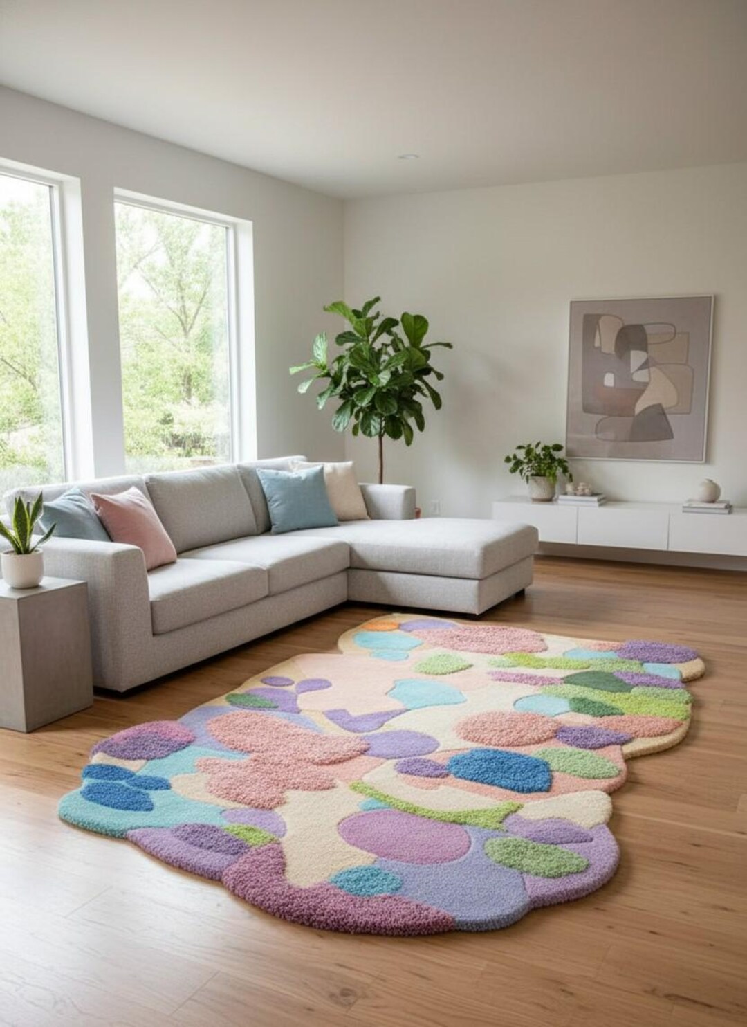 Abstract Colorful Hand-tufted Rug – Modern Irregular Shape Carpet for ...