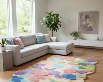 Abstract Colorful Hand-Tufted Rug – Modern Irregular Shape Carpet for Kids Room