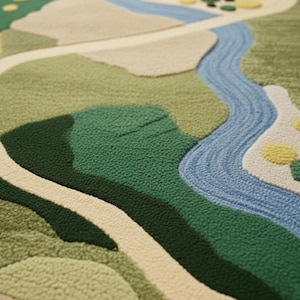 Abstract Landscape Wool Rug – Hand Tufted Modern Nursery Rug for Kids ...