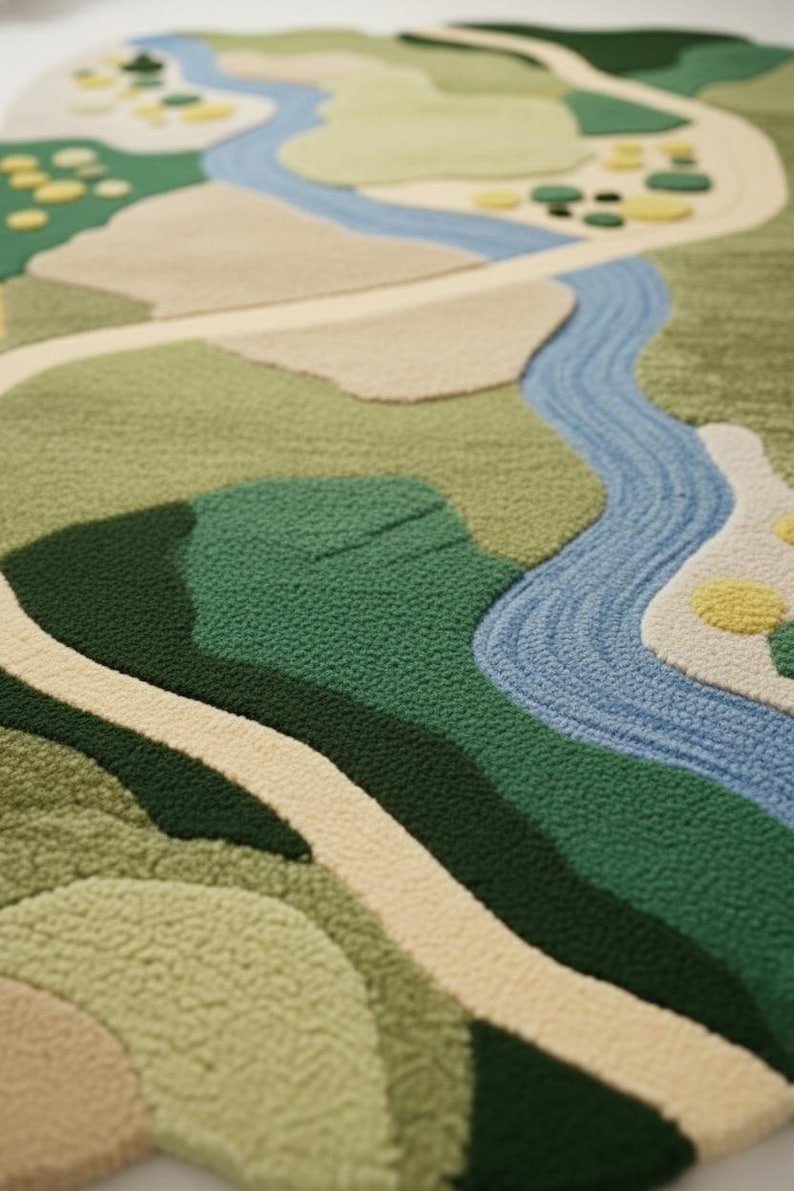Abstract Landscape Wool Rug – Hand Tufted Modern Nursery Rug for Kids ...