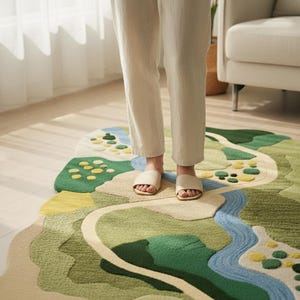 Landscape Rug Tuft Abstract Landscape Wool Rug – Hand Tufted Modern Nursery Rug for Kids ...