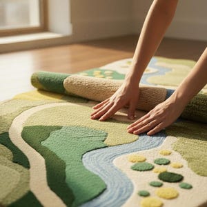 Abstract Landscape Wool Rug – Hand Tufted Modern Nursery Rug for Kids ...