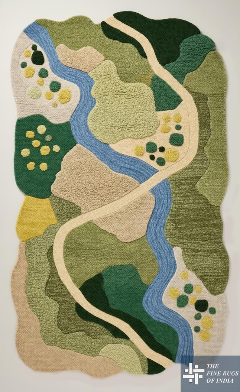 Abstract Landscape Wool Rug – Hand Tufted Modern Nursery Rug for Kids ...