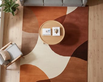 Retro abstract vloerkleed – moderne stijl uit het midden van de eeuw in warme aardetinten