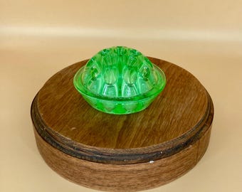 1930’s Vintage Green Uranium Glass Flower Frog