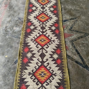 Handwoven Wool Jute Kilim Runner Rug: Boho Home Decor (2x12)