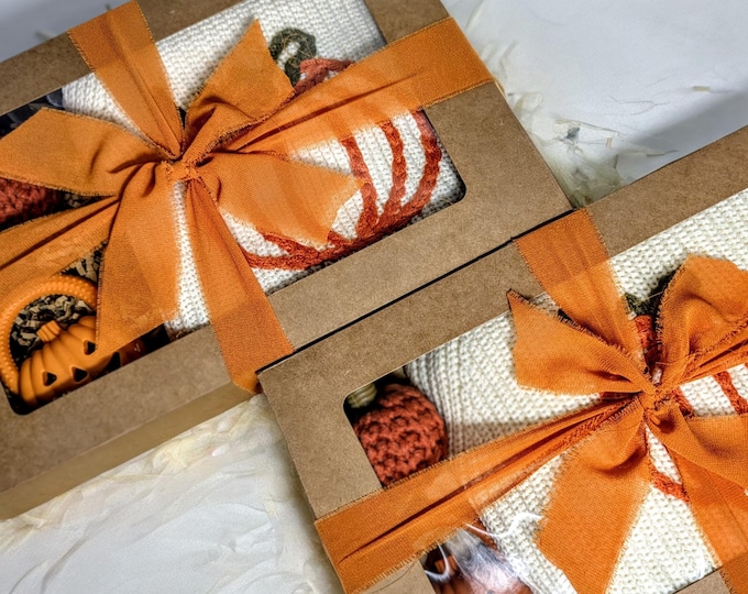 Pumpkin Baby gift box; knitted romper, teether, pumpkin nursery decoration, autumn wear.