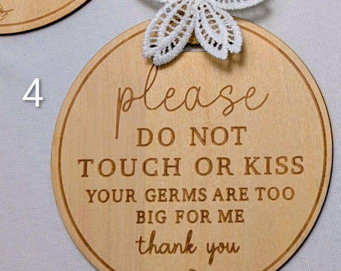 Wooden Don't Touch Sign: Baby Shower Decor, Ribbon/Lace Strap